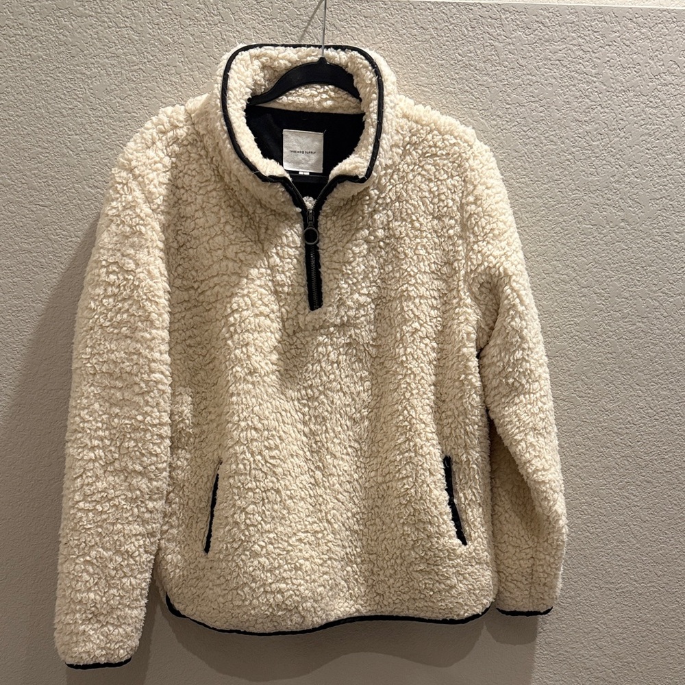 Thread & Supply Cream and Black Sherpa Pullover